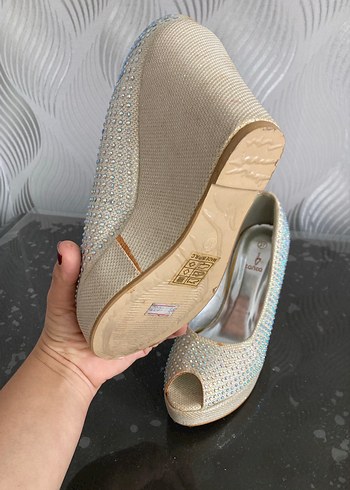 Beyaz Payetli Yüksek Topuklu Kadın Abiye Ayakkabı tanca 37 - Görsel 5