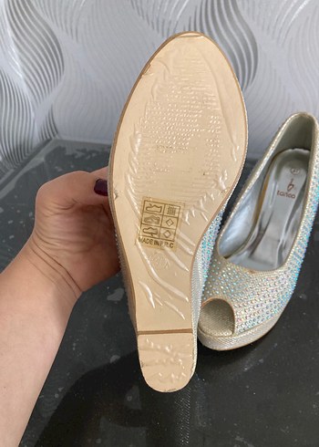 Beyaz Payetli Yüksek Topuklu Kadın Abiye Ayakkabı tanca 37 - Görsel 6