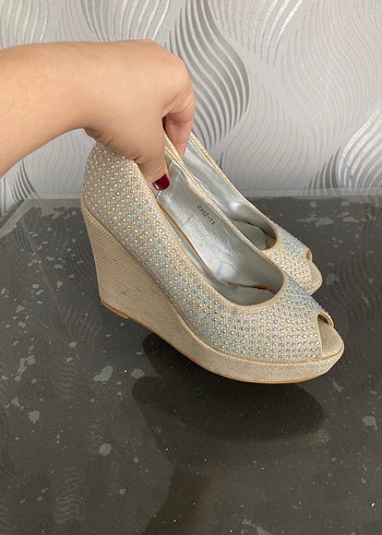 Beyaz Payetli Yüksek Topuklu Kadın Abiye Ayakkabı tanca 37 - Görsel 9