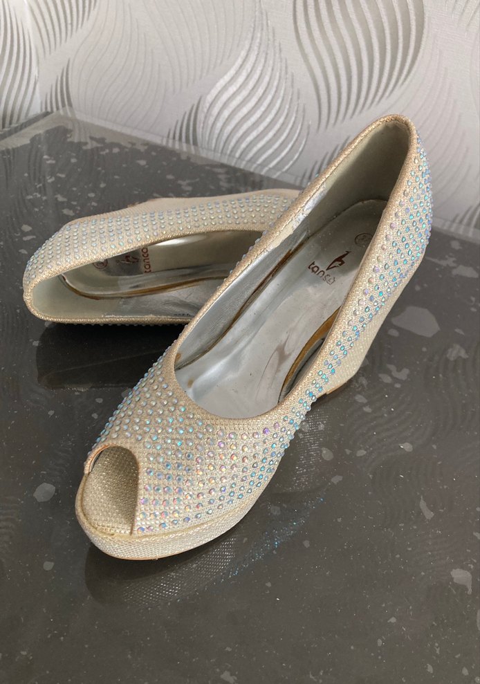 Beyaz Payetli Yüksek Topuklu Kadın Abiye Ayakkabı tanca 37 - Görsel 4