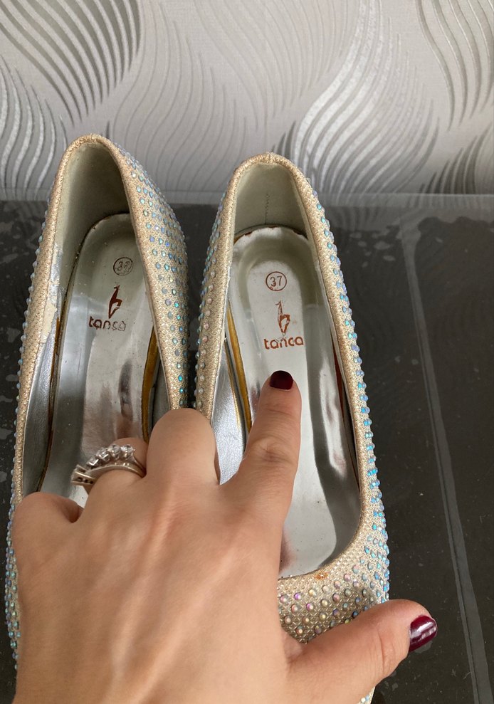 Beyaz Payetli Yüksek Topuklu Kadın Abiye Ayakkabı tanca 37 - Görsel 2
