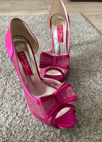 Dantel Detaylı Parlak Pembe Yüksek Topuklu Ayakkabı - Görsel 7