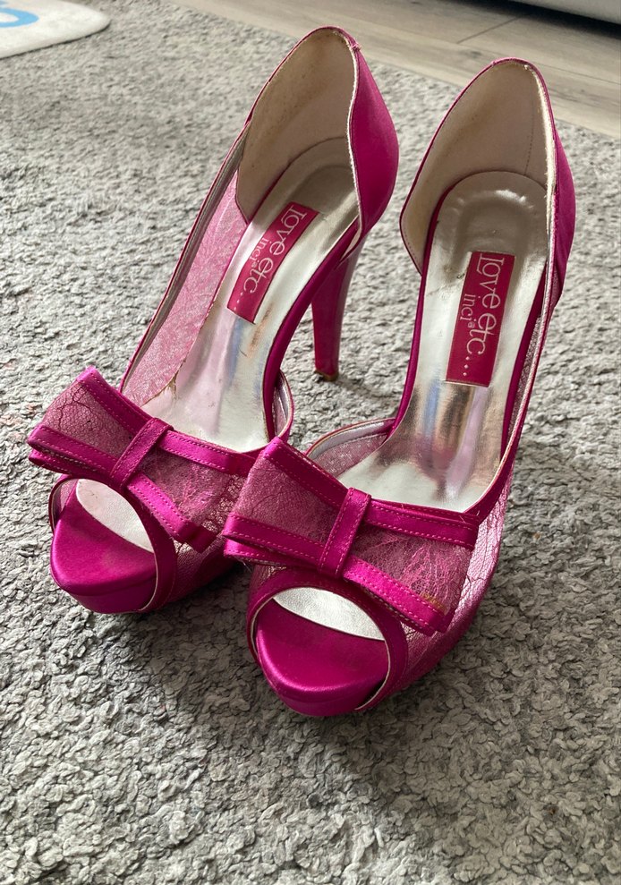 Dantel Detaylı Parlak Pembe Yüksek Topuklu Ayakkabı - Görsel 2