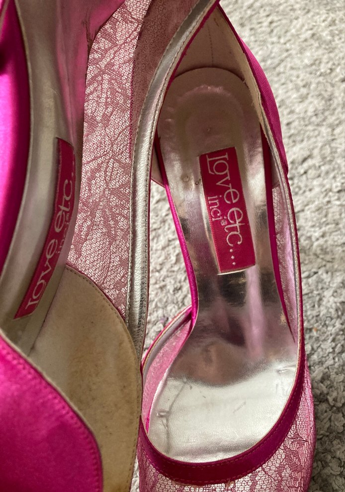 Dantel Detaylı Parlak Pembe Yüksek Topuklu Ayakkabı - Görsel 5