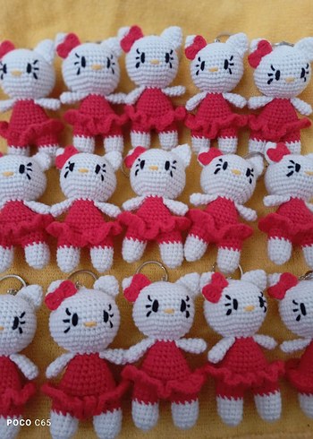 Renkli Örgü hello kitty Anahtarlık - Görsel 5