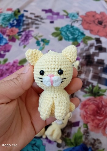 Renkli Bej El Örgüsü Peluş Kedi Oyuncak - Görsel 6