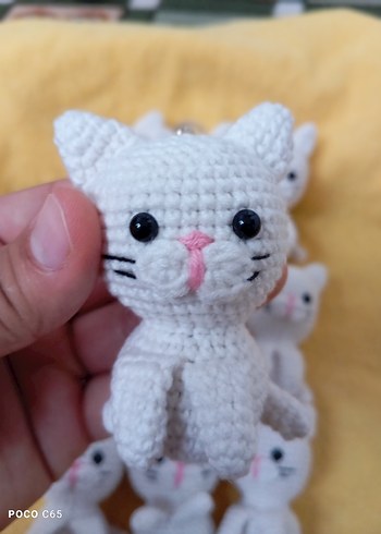 Renkli Bej El Örgüsü Peluş Kedi Oyuncak - Görsel 2