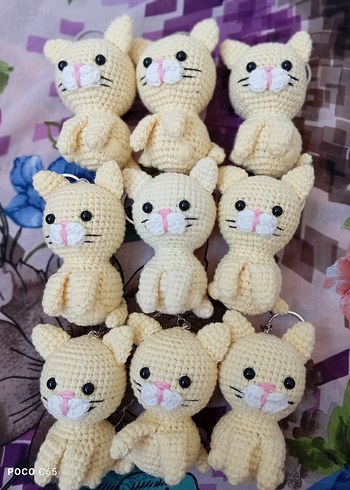 Renkli Bej El Örgüsü Peluş Kedi Oyuncak - Görsel 5