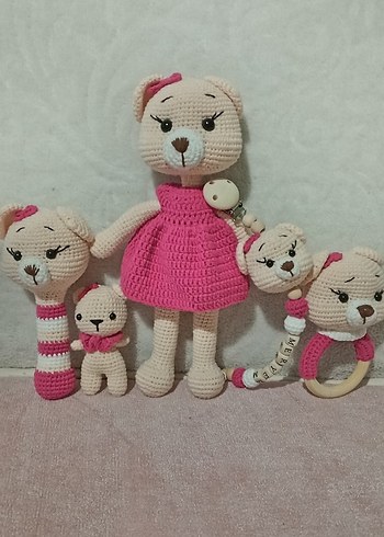 Pembe Örgü Ayıcık Diş Kaşıyıcı ve Çıngırak - Görsel 2