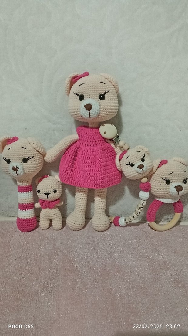 Pembe Örgü Ayıcık Diş Kaşıyıcı ve Çıngırak - Görsel 2