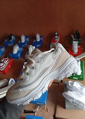 ithal orijinal Beyaz Bağcıklı Yüksek Topuklu Kadın Spor Ayakkabı - Görsel 6