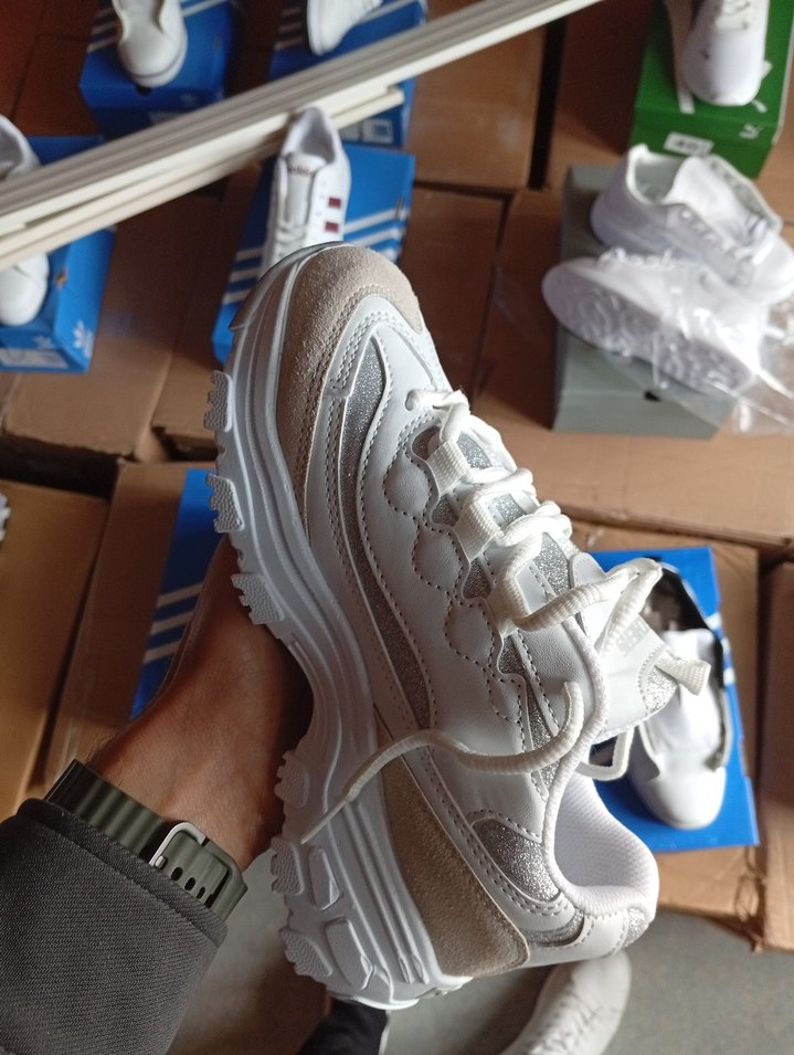 ithal orijinal Beyaz Bağcıklı Yüksek Topuklu Kadın Spor Ayakkabı - Görsel 5