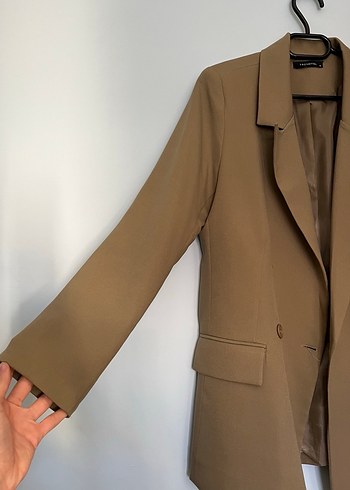 s Beden haki Renk Haki Uzun Kesim Kadın Blazer Ceket