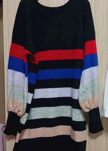 Çizgili Oversize Triko Elbise - Görsel 3