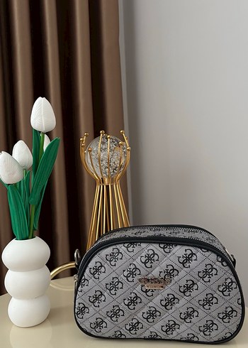 Gri Çiçek Desenli Modern Klasik Makyaj Çantası - Görsel 2