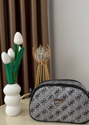 Gri Çiçek Desenli Modern Klasik Makyaj Çantası - Görsel 3