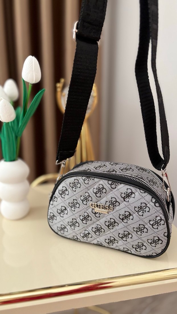 Gri Çiçek Desenli Modern Klasik Makyaj Çantası - Görsel 4