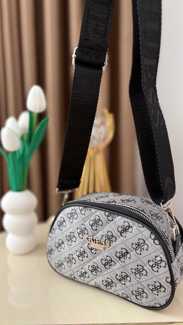 Gri Çiçek Desenli Modern Klasik Makyaj Çantası - Görsel 5