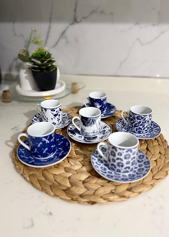 Mavi Desenli 6'lı Porselen Fincan Takımı - Görsel 2