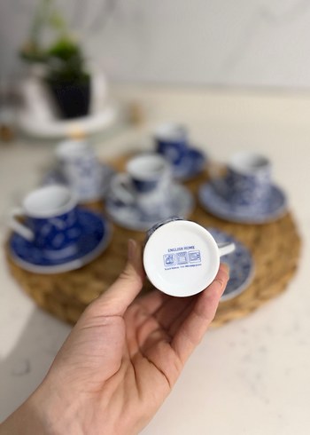 Mavi Desenli 6'lı Porselen Fincan Takımı - Görsel 3