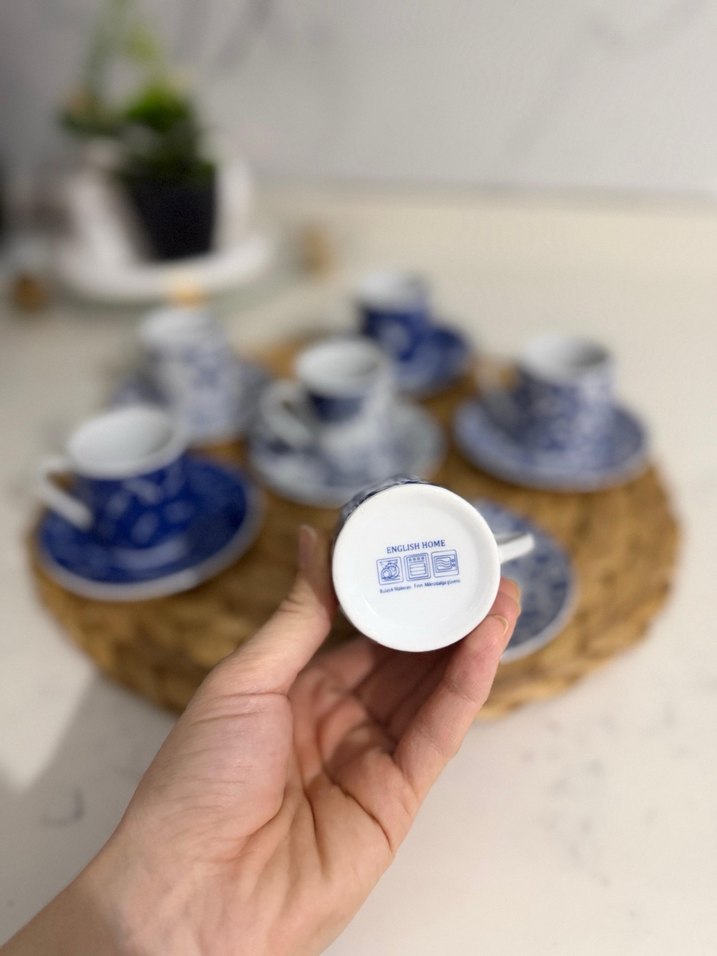 Mavi Desenli 6'lı Porselen Fincan Takımı - Görsel 3