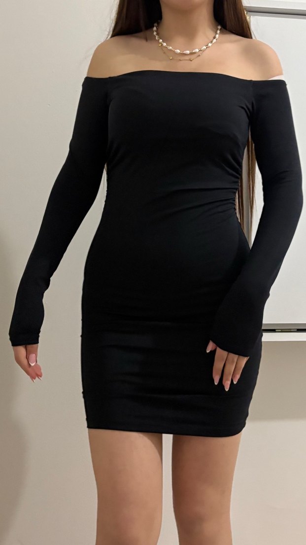 Siyah Uzun Kollu Mini Elbise - Görsel 2