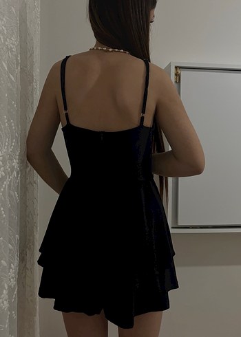 Kadın Siyah Mini Straplez Tulum ŞORT ETEK - Görsel 3