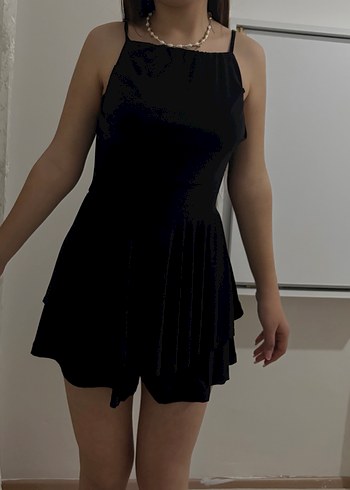 Kadın Siyah Mini Straplez Tulum ŞORT ETEK - Görsel 2