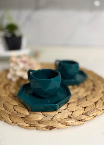 Koyu Turkuaz Altıgen Seramik Fincan Takımı - Görsel 2