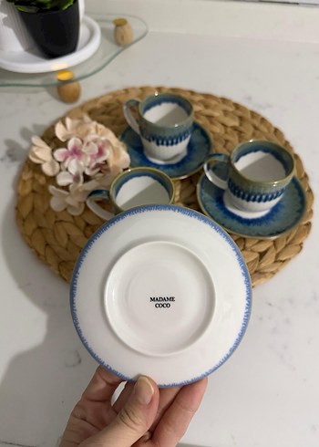 Mavi Tonlarda Seramik 3'lü Kahve Fincanı Seti - Görsel 3