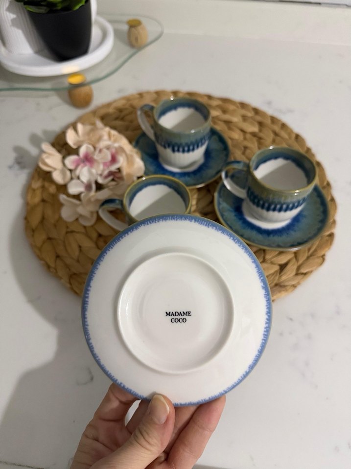 Mavi Tonlarda Seramik 3'lü Kahve Fincanı Seti - Görsel 3