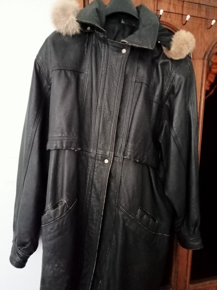 Kürklü Siyah Uzun Hakiki Deri Ceket - Görsel 2