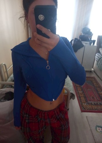 Kadın Mavi Denim Crop Top
