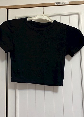 Siyah Kadın Kısa Kollu Crop Top