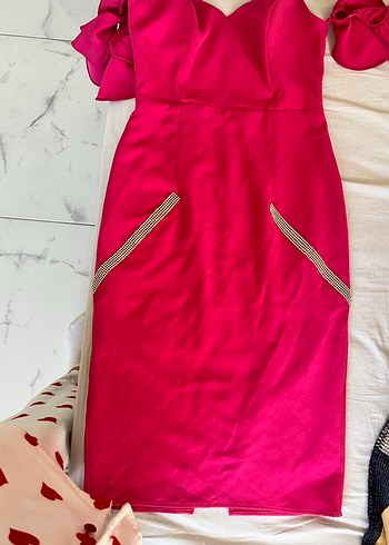 Pembe Uzun Straplez Kadın Abiye Elbise