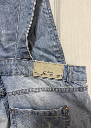Kadın Mavi Denim Mini Tulum - Görsel 3