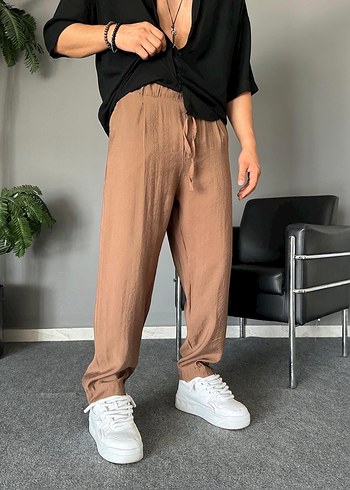 Bej Erkek Keten Rahat Kesim Pantolon - Görsel 6