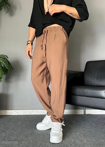 Bej Erkek Keten Rahat Kesim Pantolon - Görsel 4