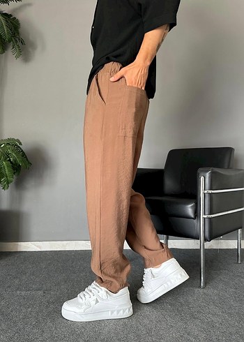 Bej Erkek Keten Rahat Kesim Pantolon - Görsel 7