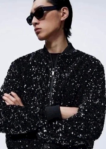 Siyah Payetli Uzun Kollu erkekCeket - Görsel 6