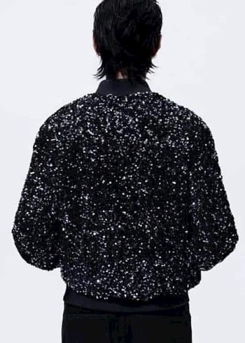 Siyah Payetli Uzun Kollu erkekCeket - Görsel 3