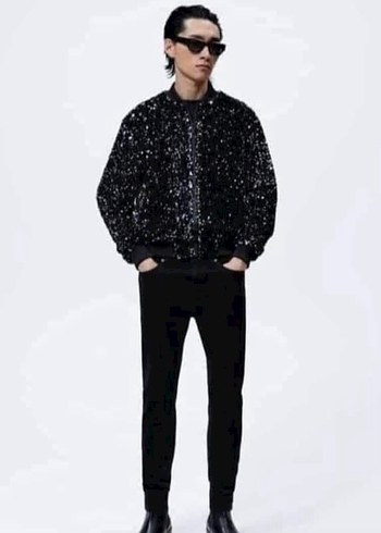 Siyah Payetli Uzun Kollu erkekCeket - Görsel 2