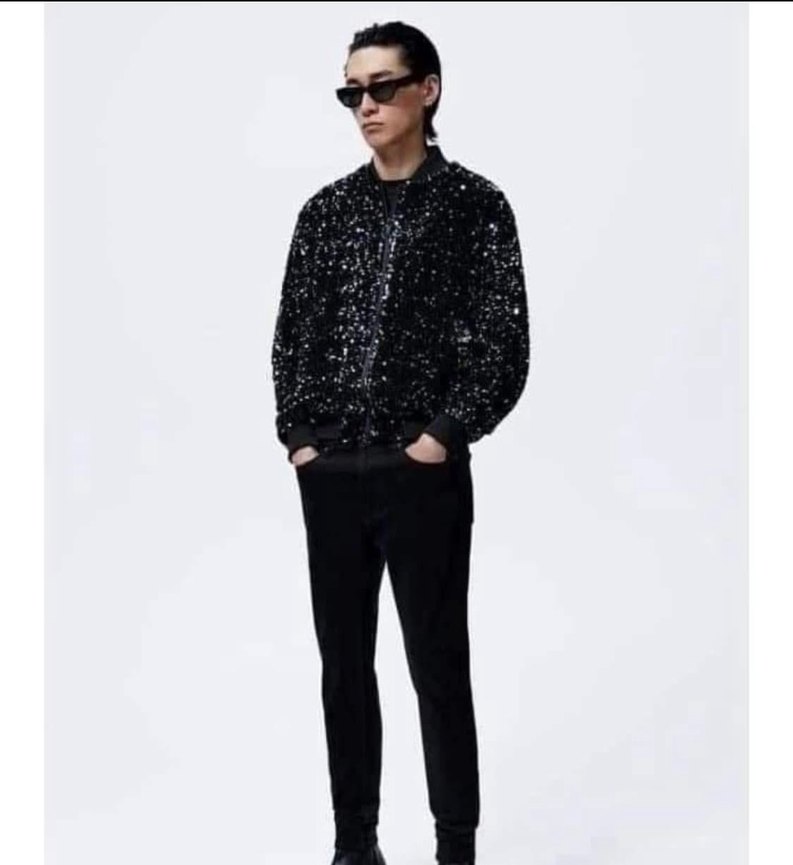 Siyah Payetli Uzun Kollu erkekCeket - Görsel 4
