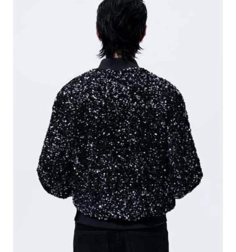 Siyah Payetli Uzun Kollu erkekCeket - Görsel 3