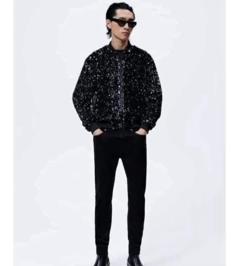 Siyah Payetli Uzun Kollu erkekCeket - Görsel 2