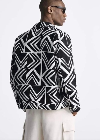 Erkek Siyah Zebra Desenli Kısa Ceket - Görsel 3