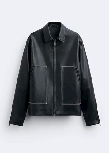 Siyah Deri Erkek Ceket, Regular Fit - Görsel 7