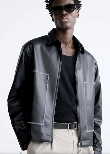 Siyah Deri Erkek Ceket, Regular Fit - Görsel 5