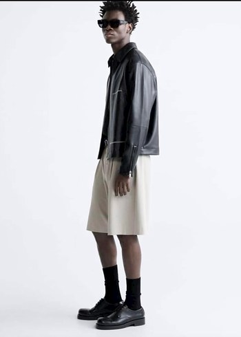 Siyah Deri Erkek Ceket, Regular Fit - Görsel 4