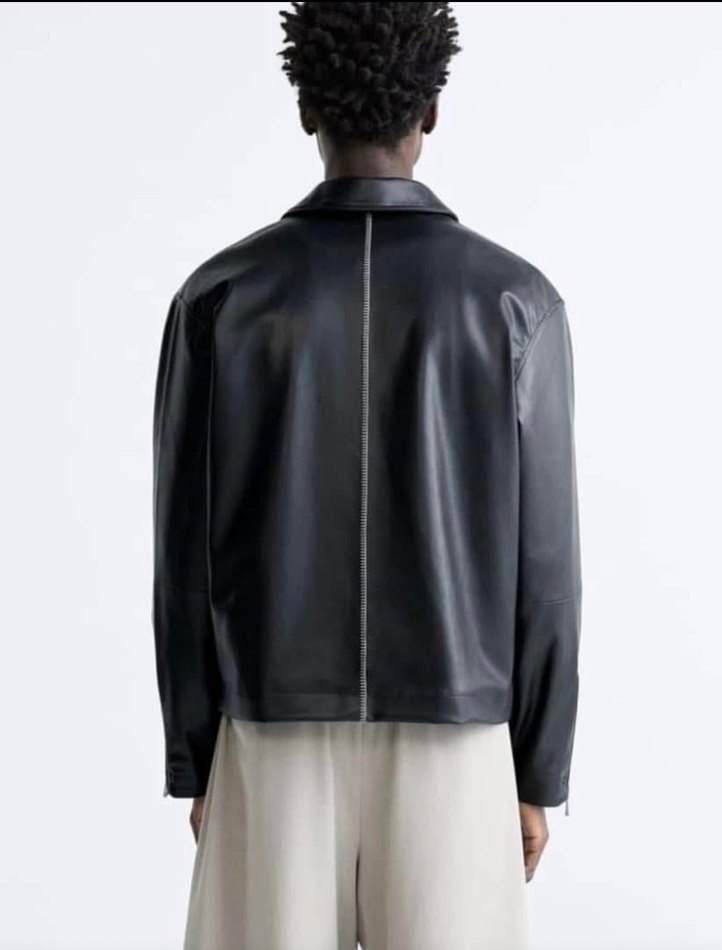 Siyah Deri Erkek Ceket, Regular Fit - Görsel 3